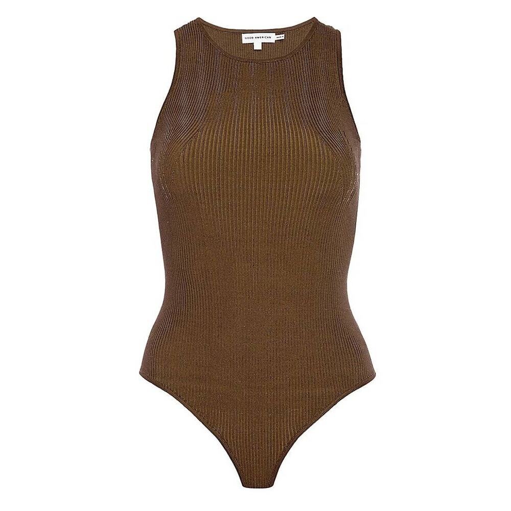 Good American Brown Ribbed Bodysuit